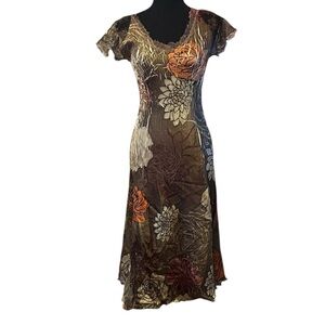 Komarov Brown Crinkle A-Line Floral Lace Women Dress